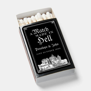 Vintage Castle Black White Gothic Wedding Matchboxes
