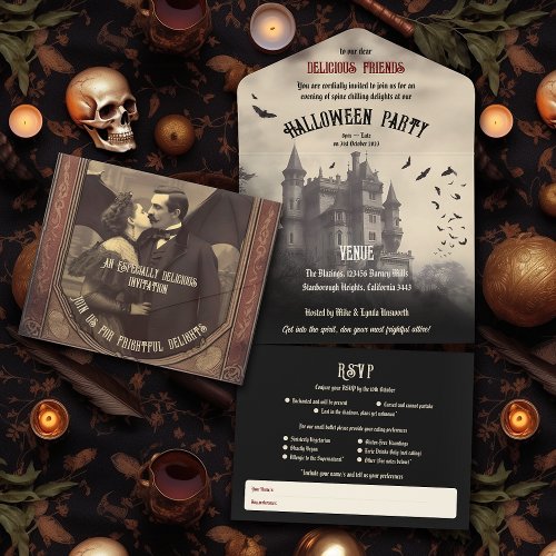 Vintage Castle Dracula Adult Halloween All In One Invitation