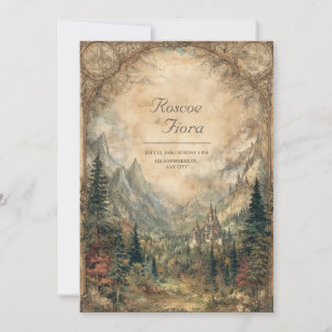 Vintage Castle Grand Landscape Rustic Wedding Invitation