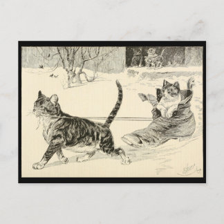 Vintage Cat 1883 Illustration, Fun Ride in a Shoe Postcard
