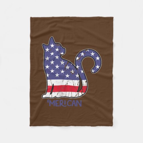 Vintage Cat 4th Of July American Flag Patriotic Fleece Blanket