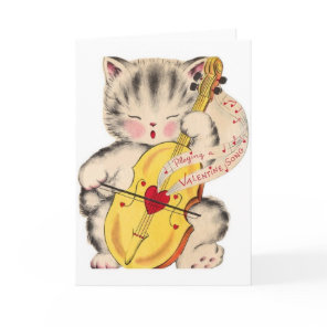 Vintage Cat and Cello Valentine Holiday Card