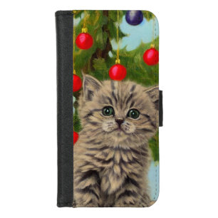 Vintage Cat and Christmas Tree iPhone 8/7 Wallet Case