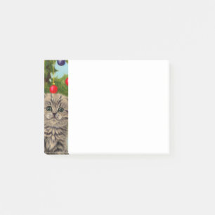 Vintage Cat and Christmas Tree Post-it Notes