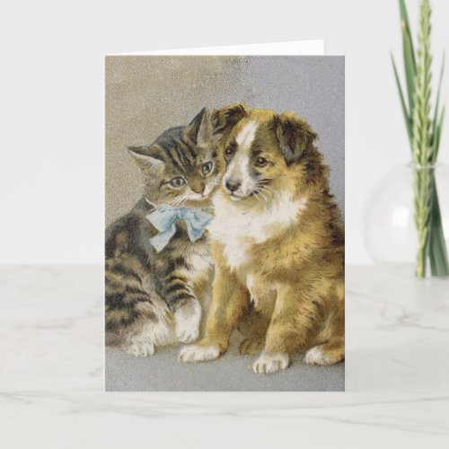 Vintage cat and dog intimate friendship  card