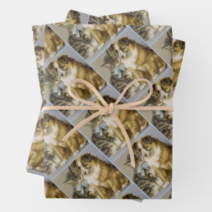 Vintage cat and dog intimate friendship wrapping paper sheets
