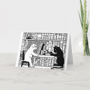 Vintage Cat and Dog Library Bookish Literary Card