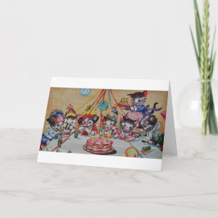 Vintage Cat And Dog Party Birthday Card