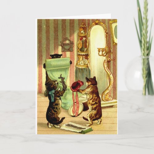 Vintage Cat And Kitten Dress Up Note Card