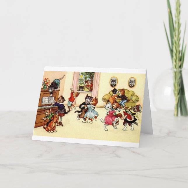 Vintage Cat And Kitten Party Celebration Note Card (Front)