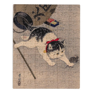 Vintage Cat and Mouse Japanese Art Jigsaw Puzzle