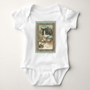 Vintage cat and mouse "waiting for me?" baby bodysuit