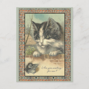 Vintage cat and mouse "waiting for me?" postcard
