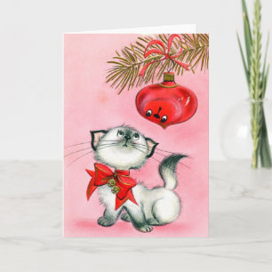 Vintage Cat and Ornament Christmas Card