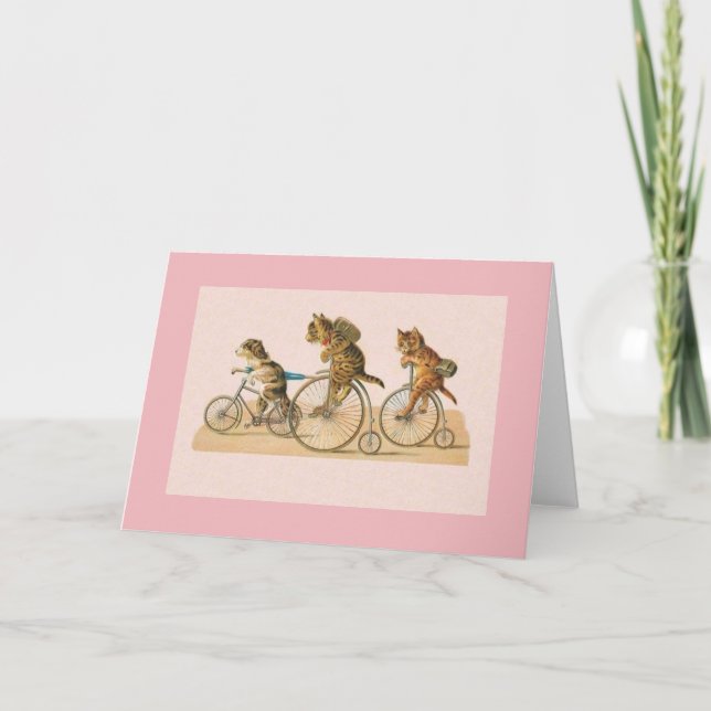 Vintage Cat and Puppy Bike Ride Note Card (Front)