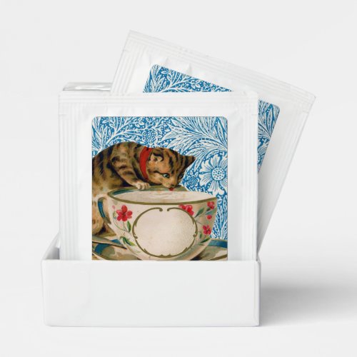 vintage cat and tea cup victorian retro tea bag drink mix