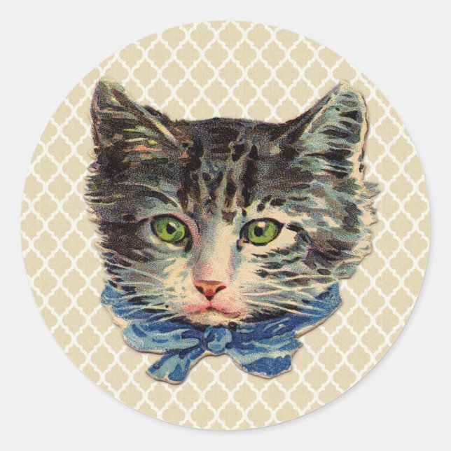 Vintage Cat Art Classic Round Sticker (Front)