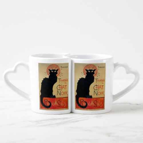 Vintage Cat Art Le Chat Noir Coffee Mug Set