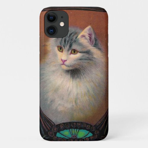 Vintage cat art nouveau elegant pet portrait  iPhone 11 case