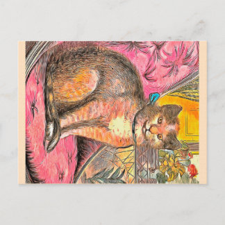 Vintage Cat Art Picture |Cute Cat Design Announcement Postcard