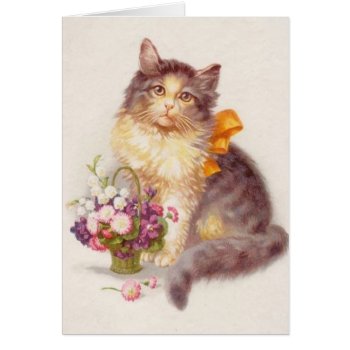 Vintage - Cat & Basket Of Flowers  by AsTimeGoesBy at Zazzle