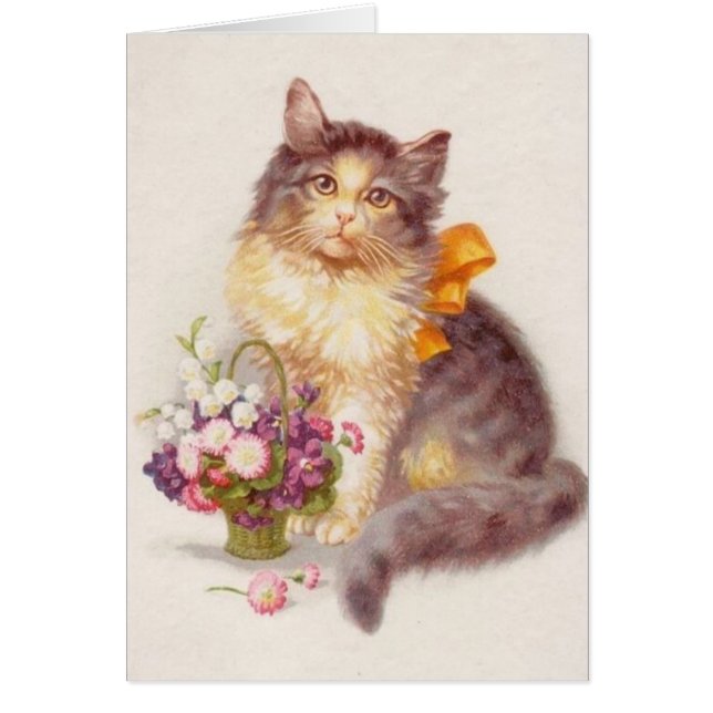 Vintage - Cat & Basket of Flowers, (Front)