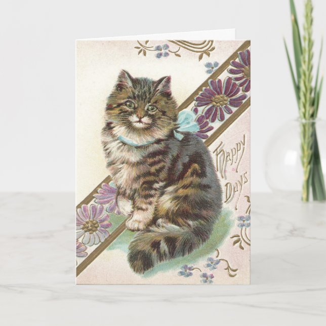 Vintage Cat Birthday Greeting Card (Front)