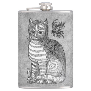 Vintage Cat Book Illustration Flask