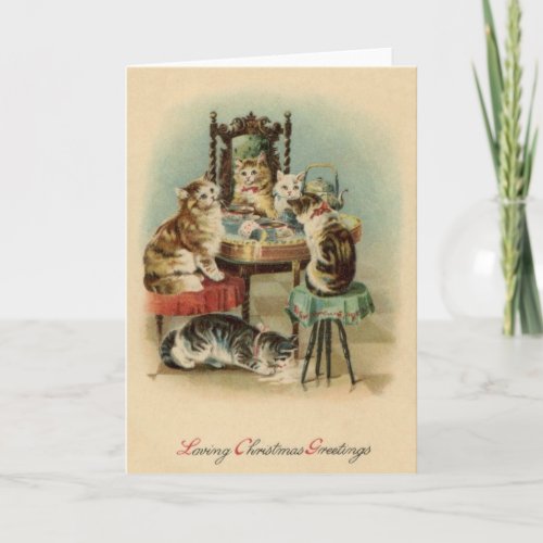 Vintage Cat Breakfast Christmas Card