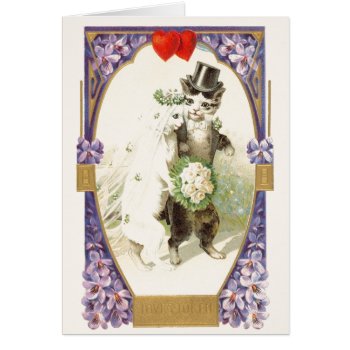 Vintage Cat Bride And Groom Wedding Card by RetroMagicShop at Zazzle