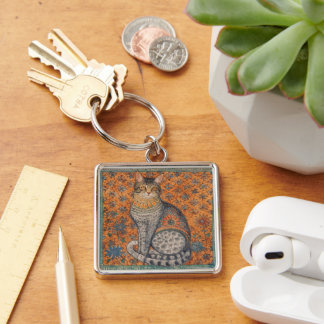 Vintage Cat, Cat Motif Art , Classic Keychain