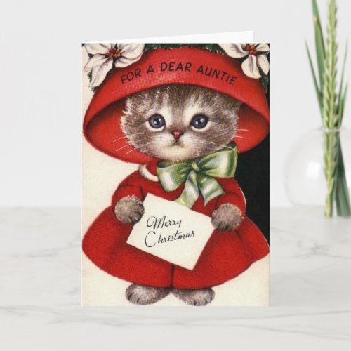 Vintage Cat Christmas Card For Aunt