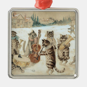 Vintage Cat Christmas Carol Louis Wain Art Metal Ornament