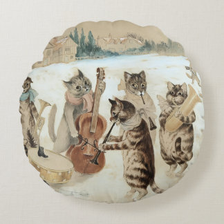 Vintage Cat Christmas Carol Louis Wain Art Round Pillow