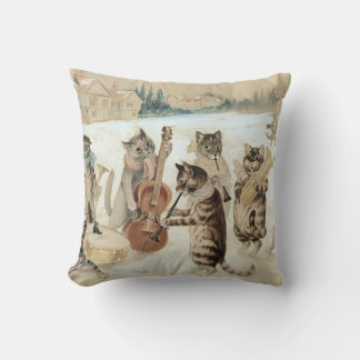 Vintage Cat Christmas Carol Louis Wain Art Throw Pillow