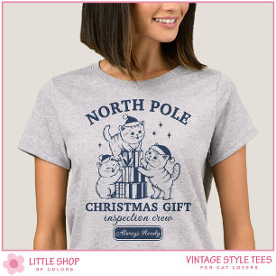 Vintage Cat Christmas Gift Inspection Crew Family T-Shirt