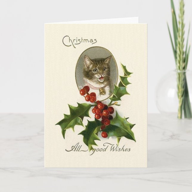 Vintage Cat Christmas Greeting Card (Front)