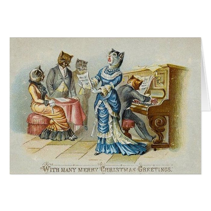 Vintage Cat Christmas Greeting Card