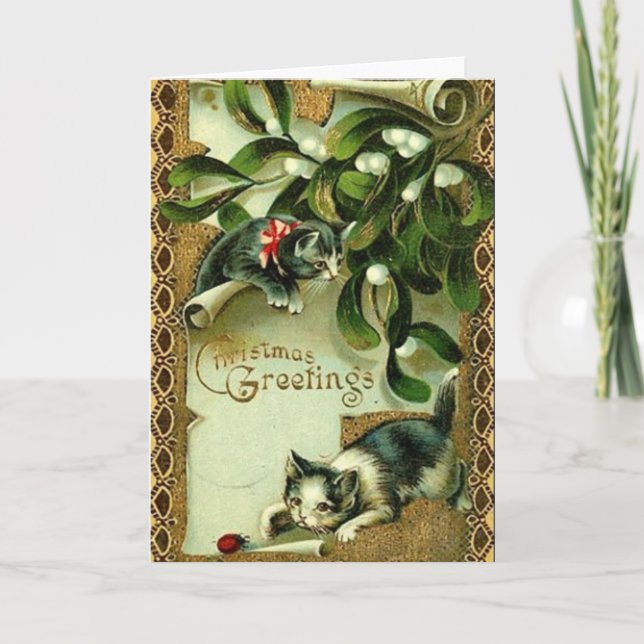Vintage Cat Christmas Greeting Card (Front)