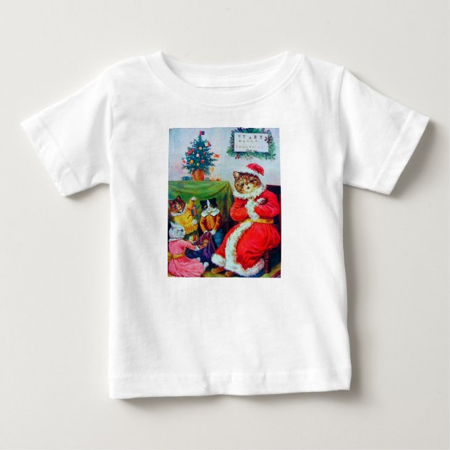 Vintage Cat Christmas, Louis Wain Baby T-Shirt (Front)