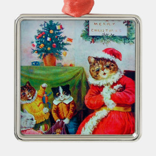 Vintage Cat Christmas, Louis Wain Metal Ornament