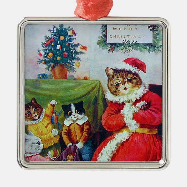 Vintage Cat Christmas, Louis Wain Metal Ornament (Front)