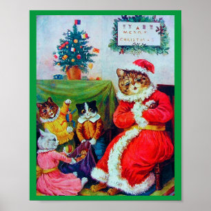 Vintage Cat Christmas, Louis Wain Poster