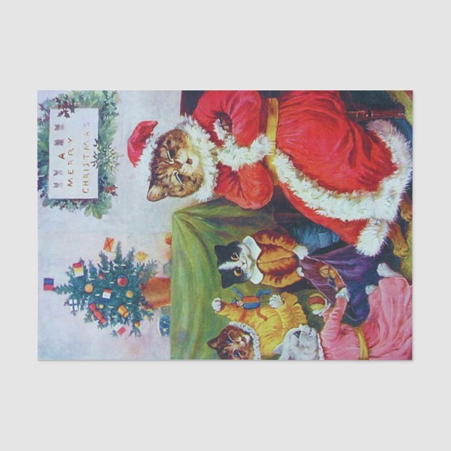 Vintage Cat Christmas, Louis Wain Tissue Paper (Front)