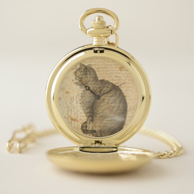 Vintage Cat Collage Pocket Watch (Inside)