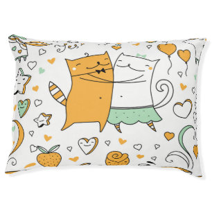Vintage cat couple: seamless icons. pet bed