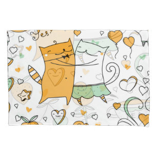 Vintage cat couple: seamless icons. pillow case