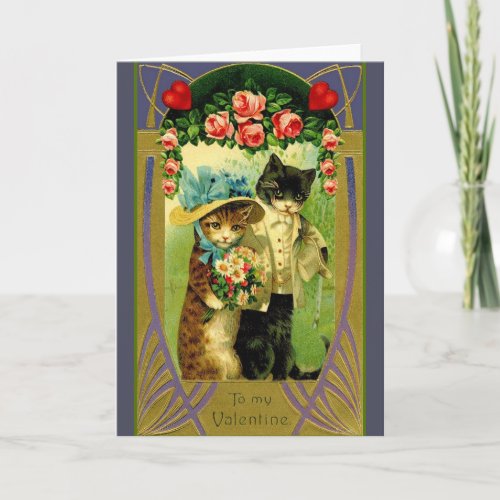 Vintage Cat Couple Valentine Greeting Card