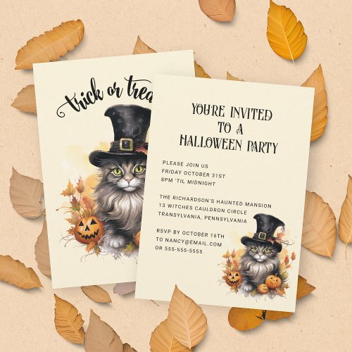 Vintage Cat Custom Halloween Party Invitation