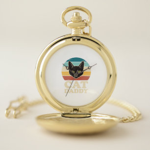 Vintage Cat Daddy Black Cat Retro Sunset Shirt Des Pocket Watch